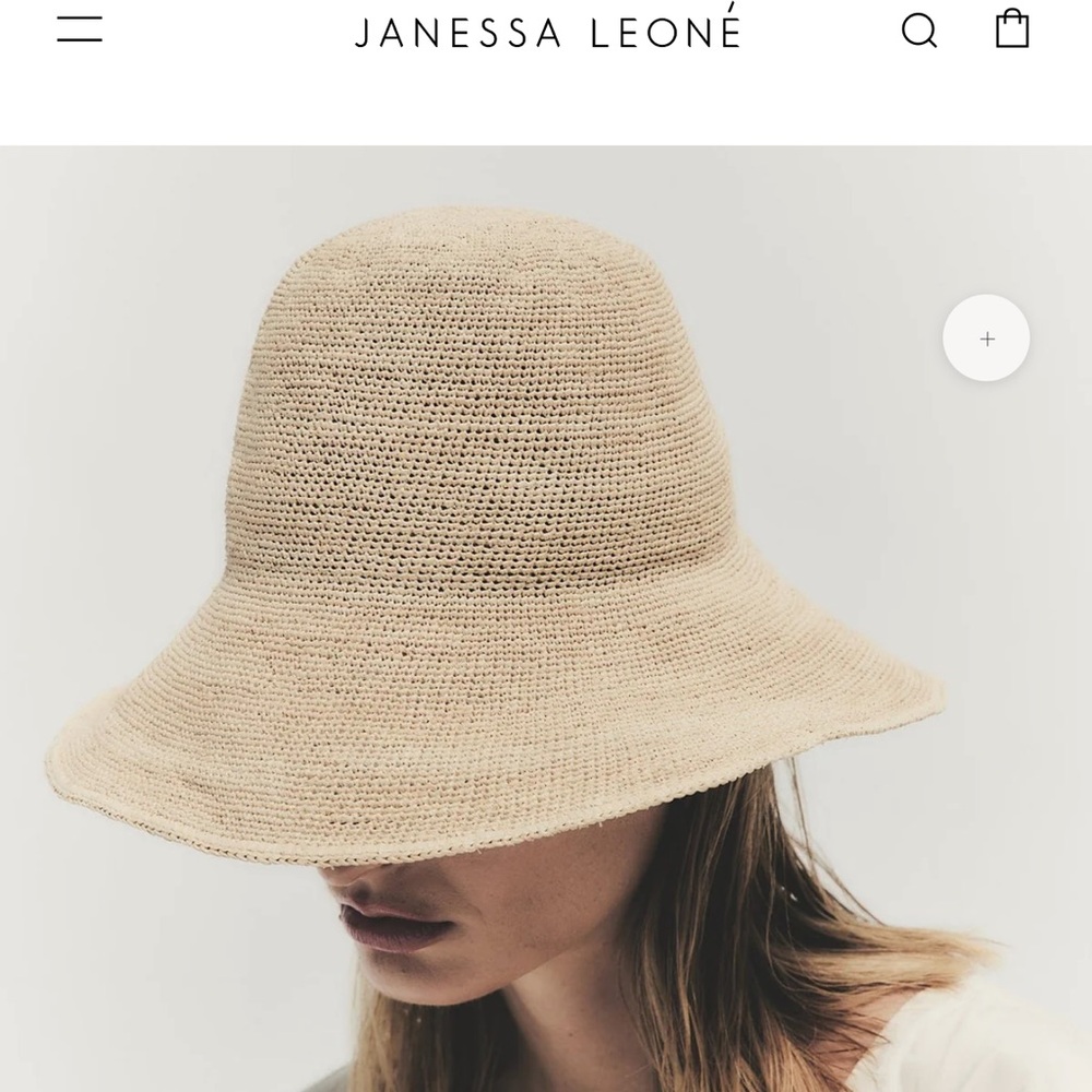 Janessa Leone Crochet Bucket Hat in Natural Beige- size medium